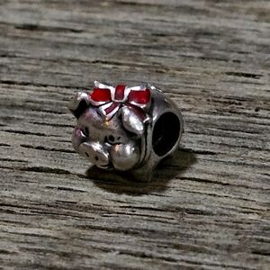EUC PANDORA Retired Charm Lucky Pig Piggy Bank Red Enamel and Sterling Silver